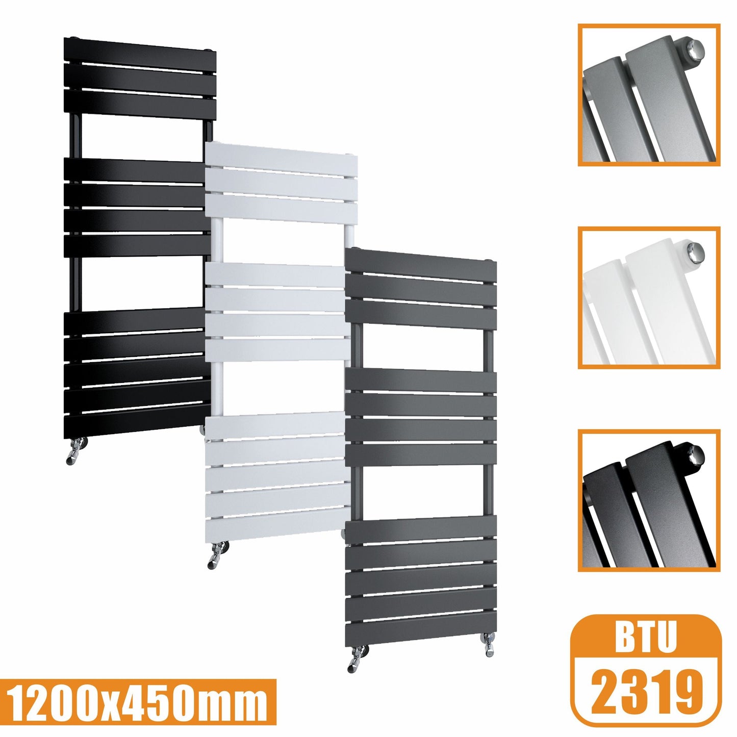 Flat Panel Heated Towel Rail ladder Radiator Anthracite White Black 1200x450MM SKY