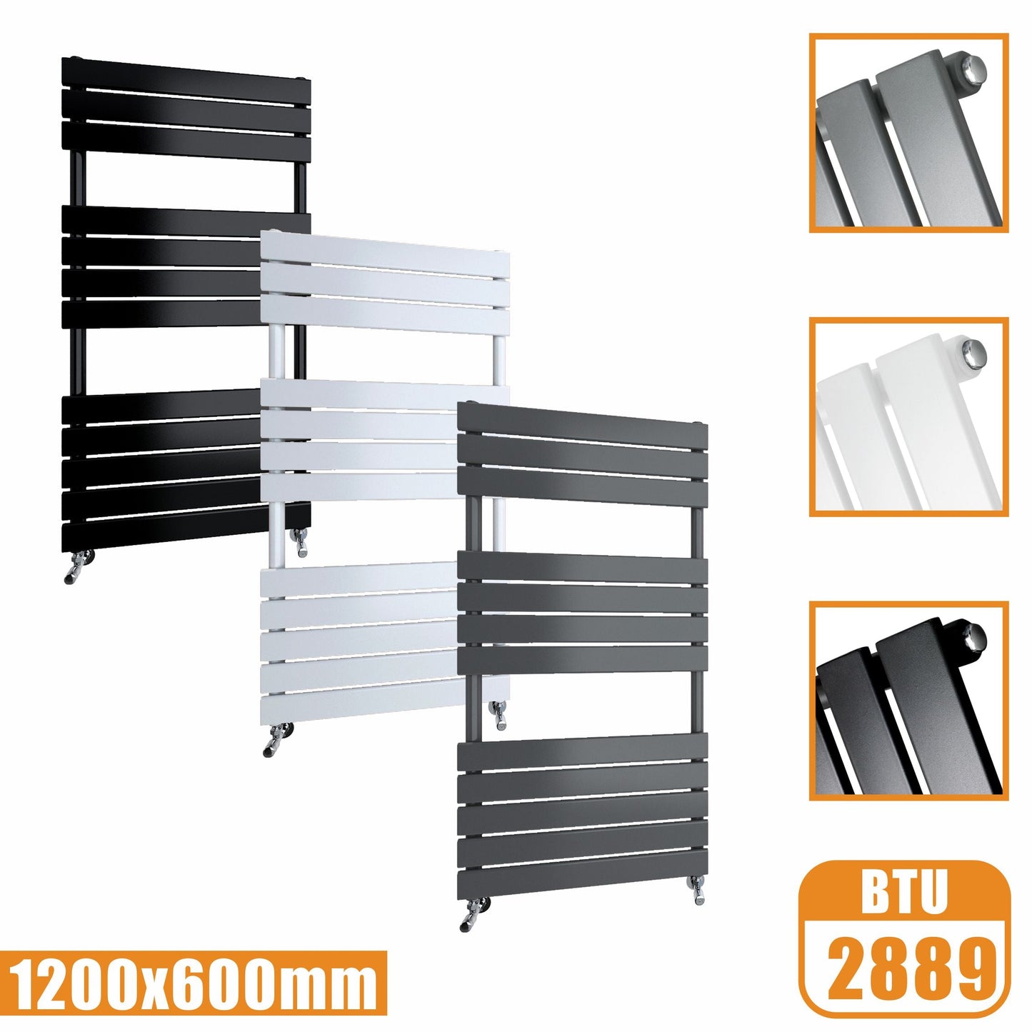 Flat Panel Heated Towel Rail ladder Radiator Anthracite White Black 1200x600MM SKY