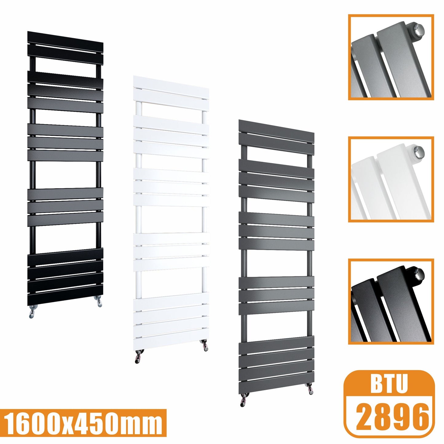 Flat Panel Heated Towel Rail ladder Radiator Anthracite White Black 1600x450MM SKY