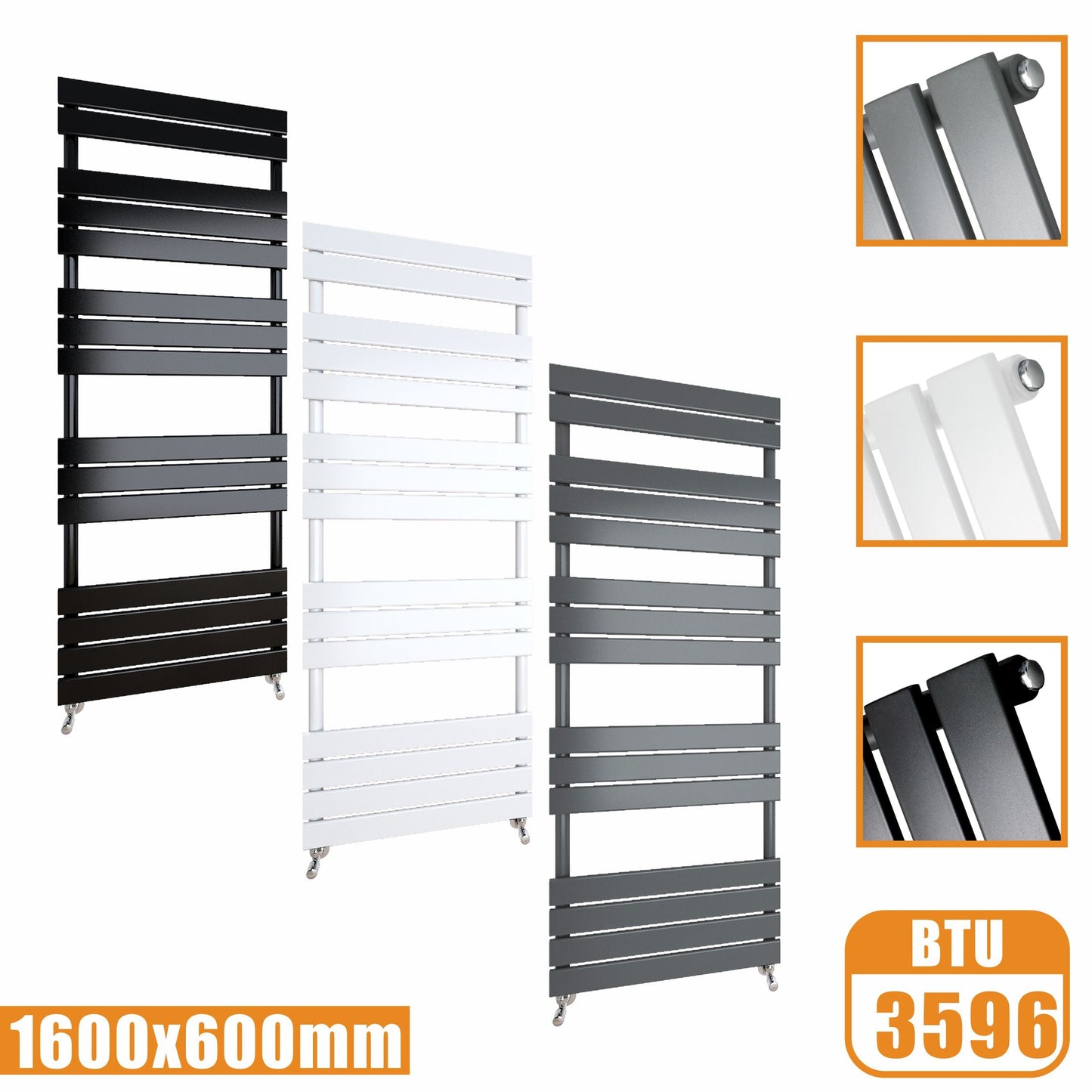 Flat Panel Heated Towel Rail ladder Radiator Anthracite White Black 1600x600MM SKY
