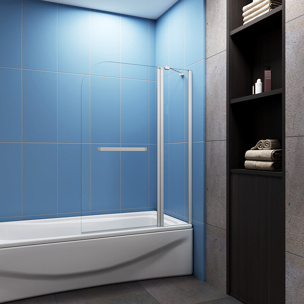 Pivot Bath Shower Screen Glass 100X140cm Glass Double Door Panel
