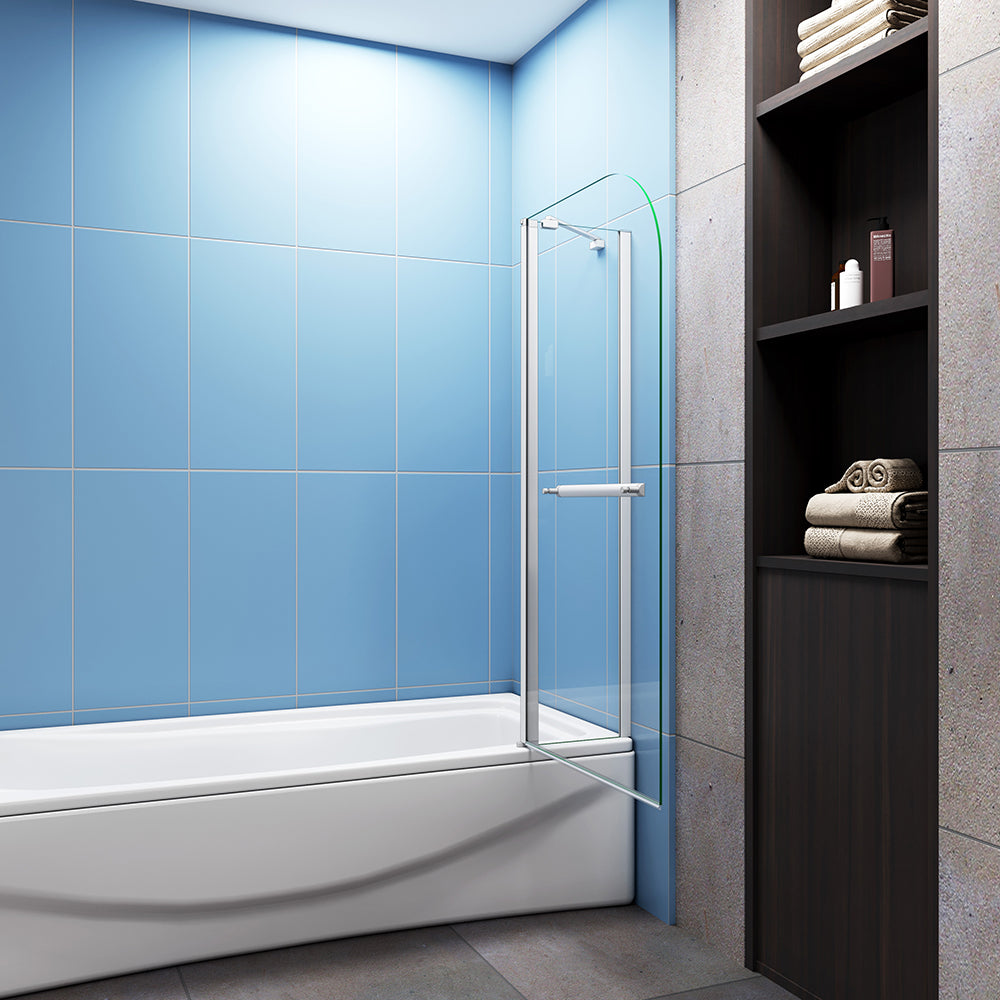 Pivot Bath Shower Screen Glass 100X140cm Glass Double Door Panel