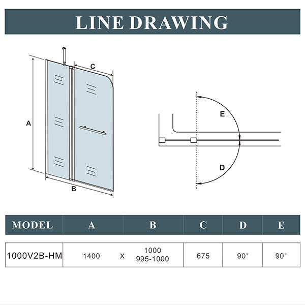 Pivot Bath Shower Screen Glass 100X140cm Glass Double Door Panel