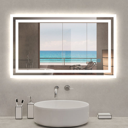 100x60cm Bathroom Mirror with LED Lights, Anti Fog Touch Switch Vertical or Horizontal