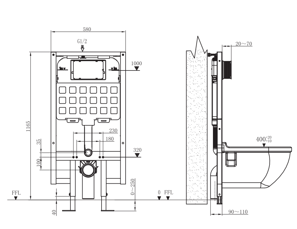 SKY Bathroom frame set concealed toilet cistern 102