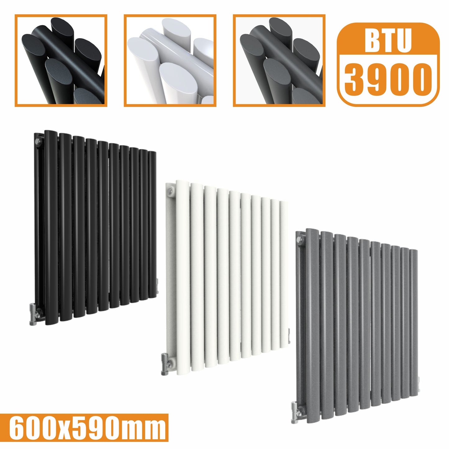 Horizontal Oval Column Double Designer radiator 600x590MM White Anthracite Grey SKY