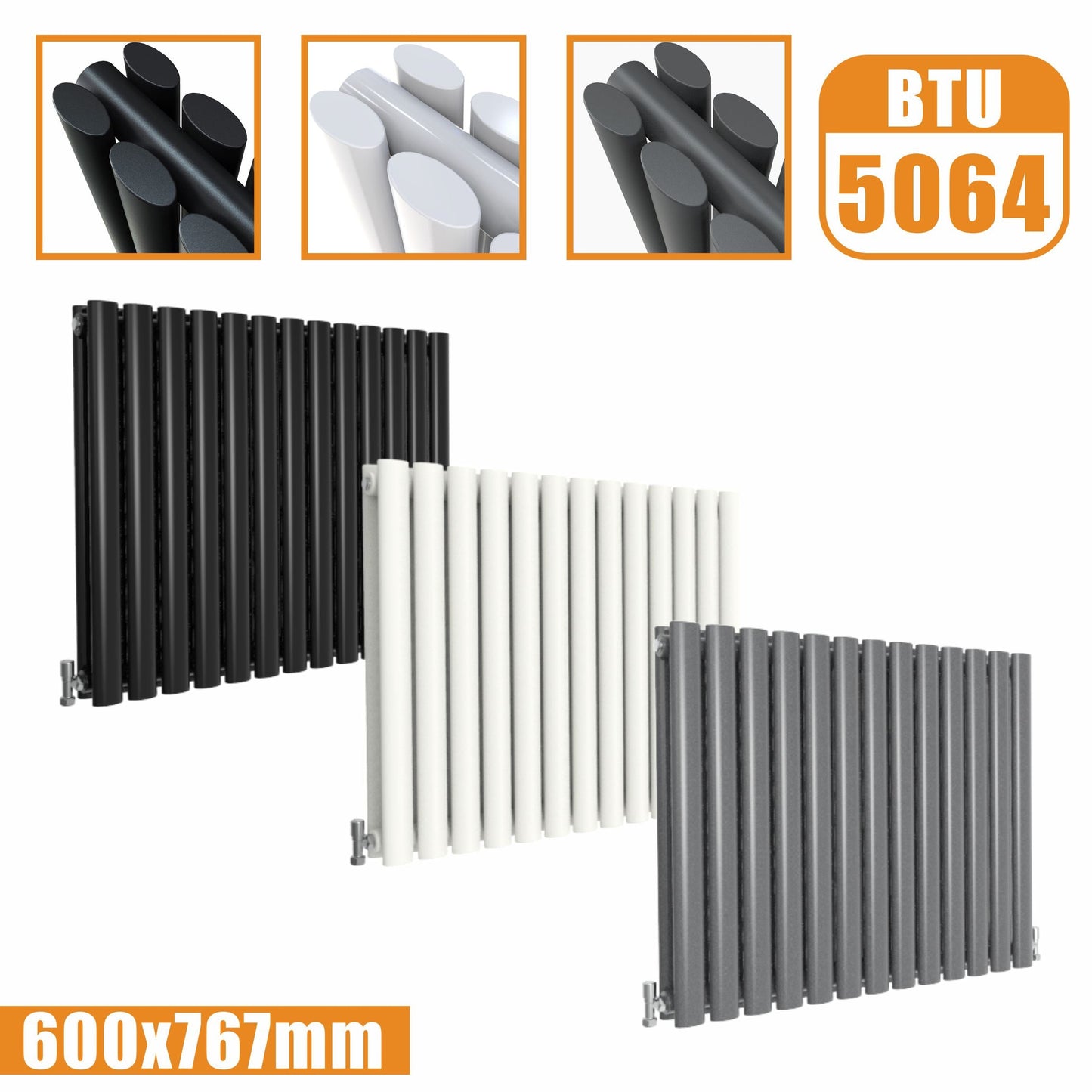 Horizontal Oval Column Double Designer radiator 600x767MM White Anthracite Grey SKY