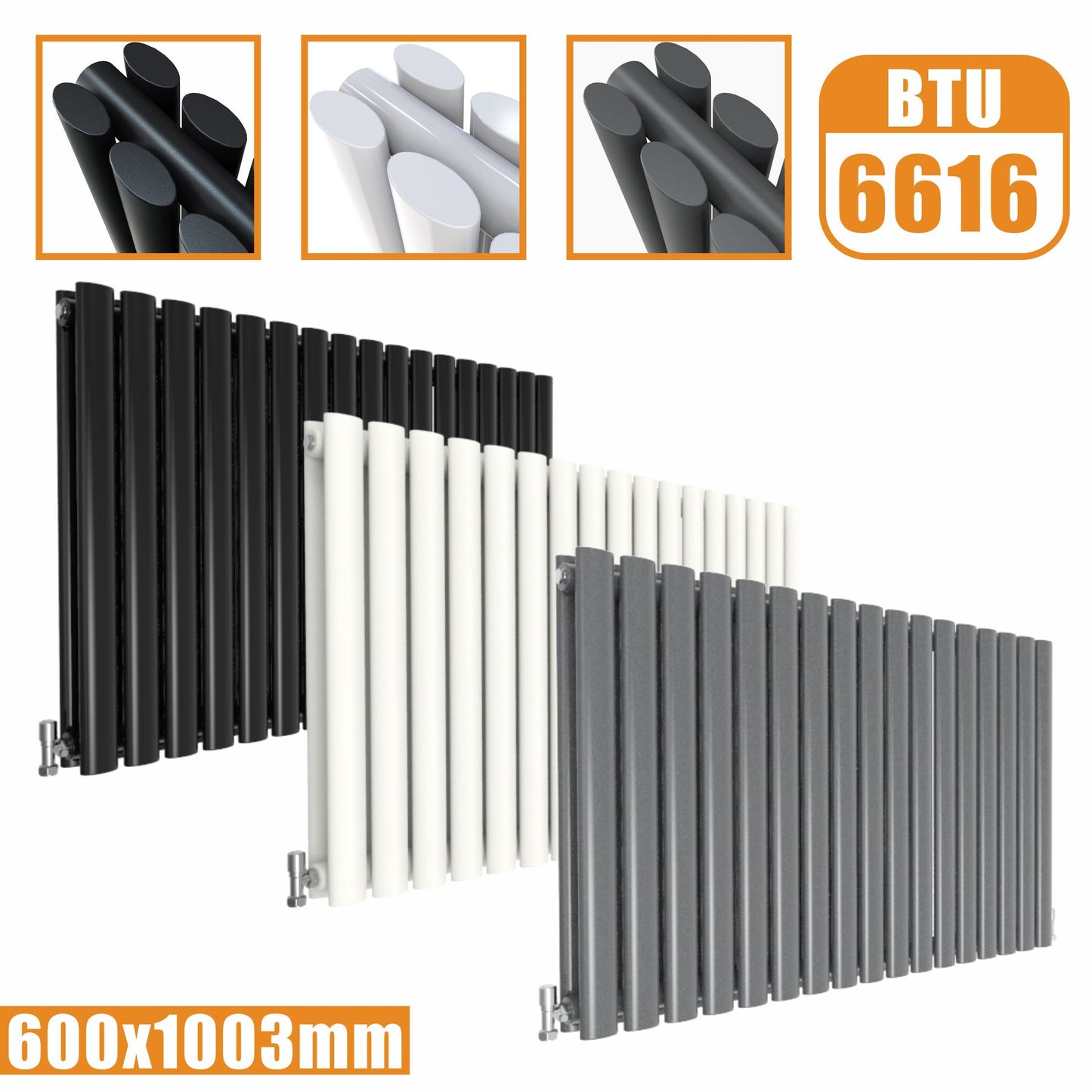 Horizontal Oval Column Double Designer radiator 600x1003MM White Anthracite Grey SKY