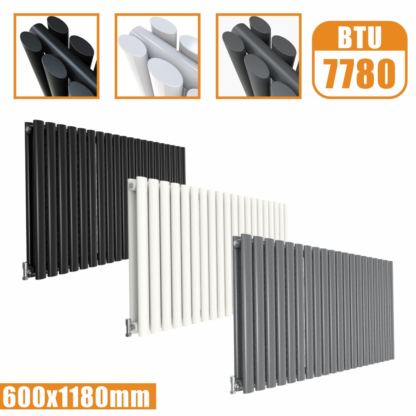 Horizontal Oval Column Double Designer radiator 600x1180MM White Anthracite Grey SKY
