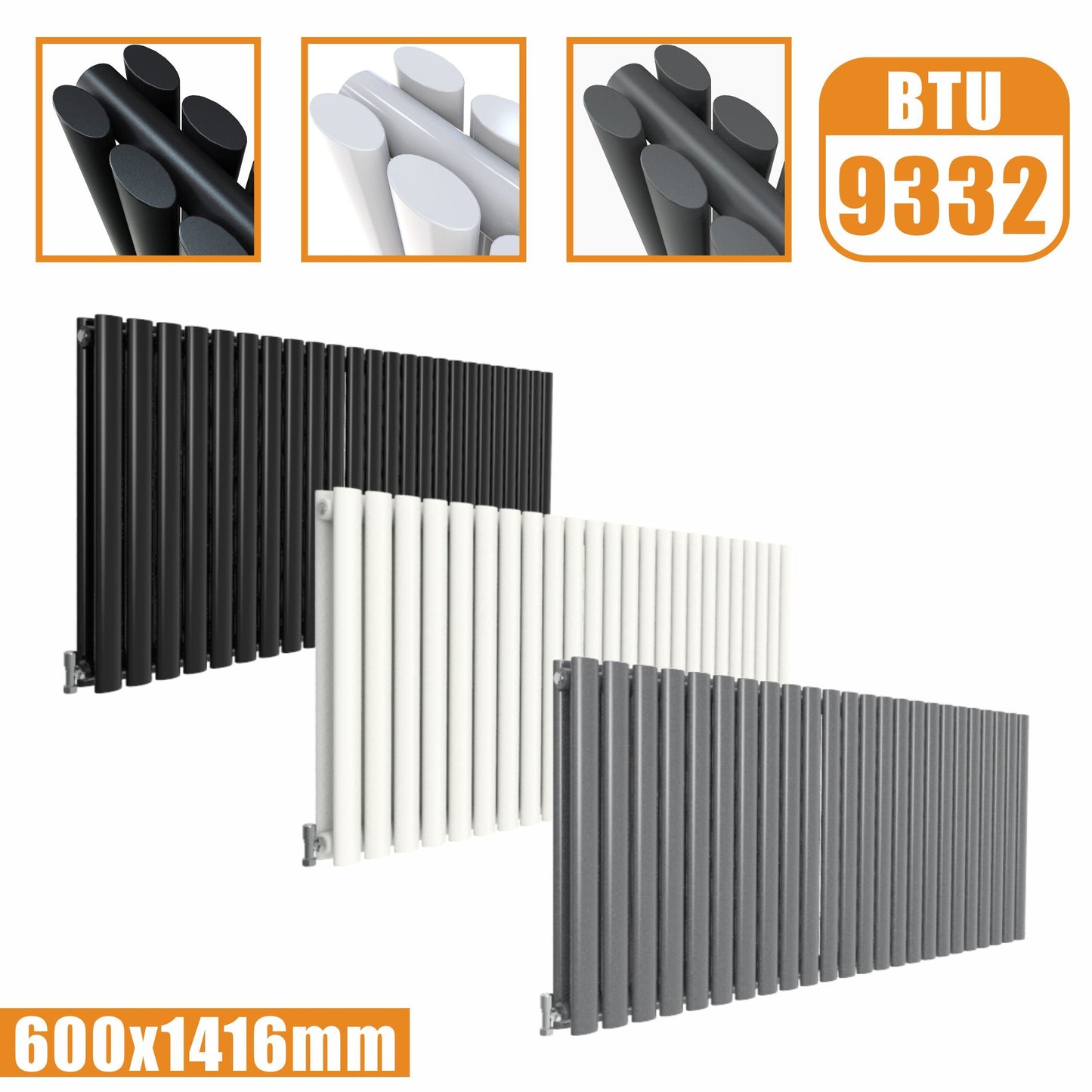 Horizontal Oval Column Double Designer radiator 600x1416MM White Anthracite Grey SKY