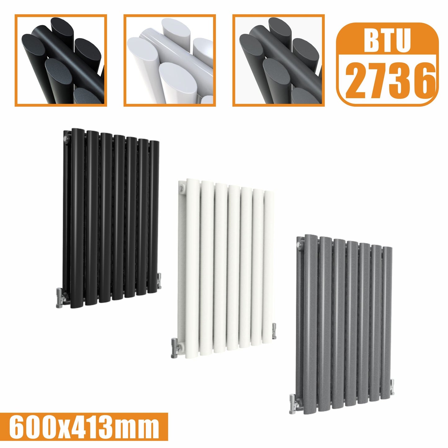 Horizontal Oval Column Double Designer radiator 600x413MM White Anthracite Grey SKY