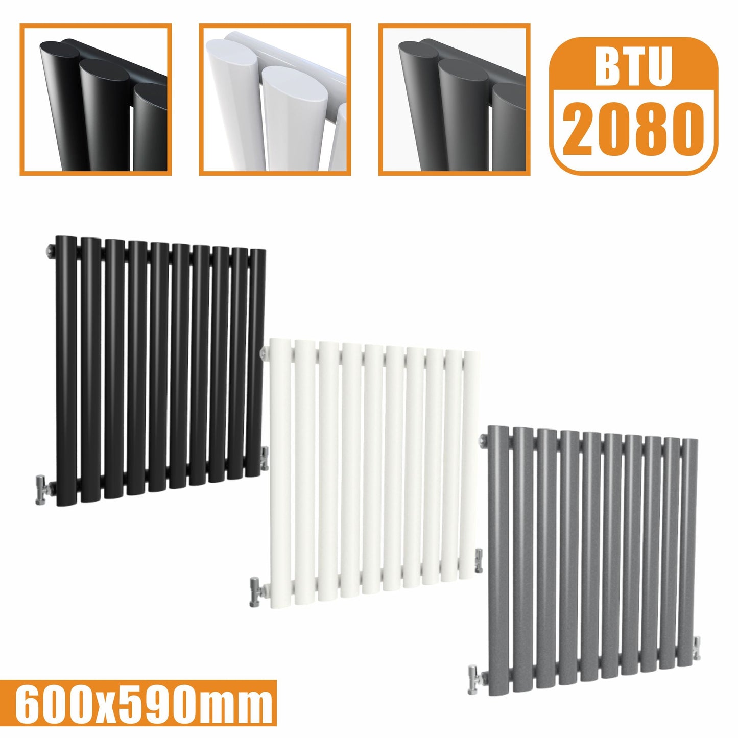 Horizontal Oval Column Single Designer radiator 600x590MM White Anthracite Grey SKY