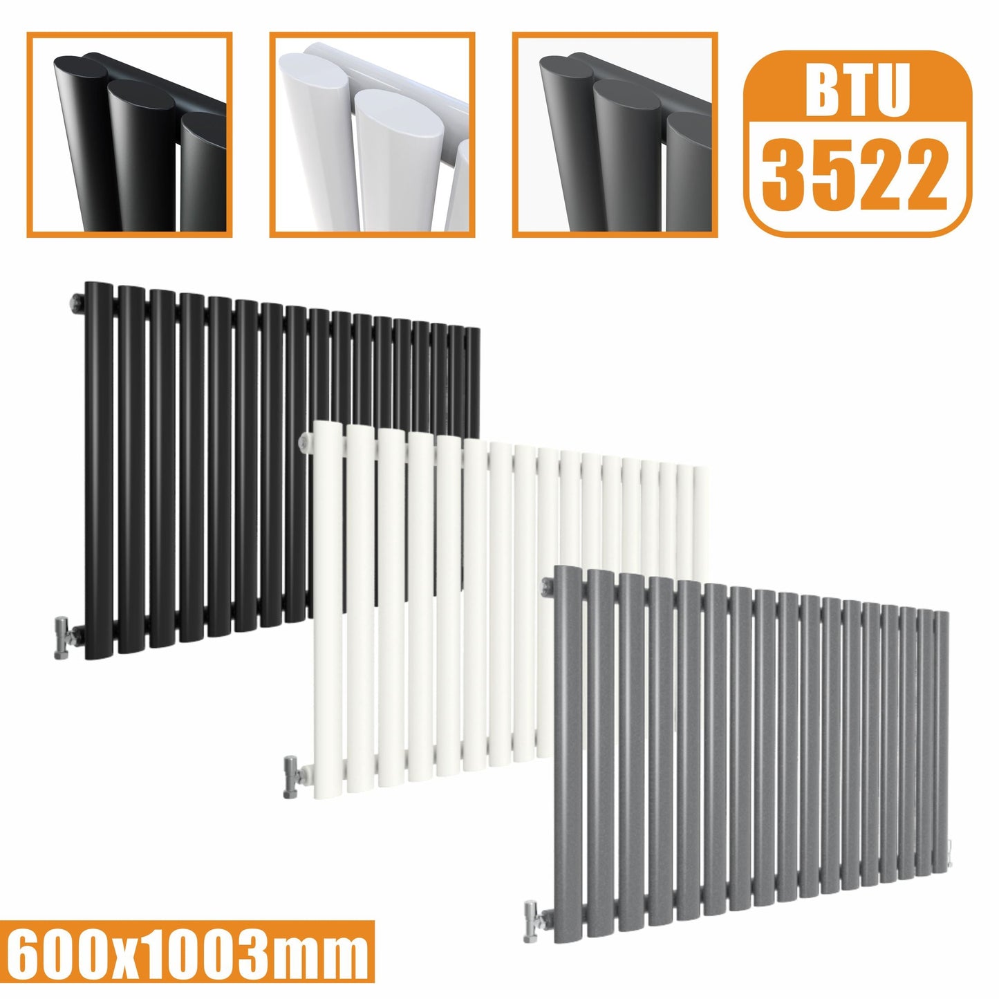 Horizontal Oval Column Single Designer radiator 600x1003MM White Anthracite Grey SKY
