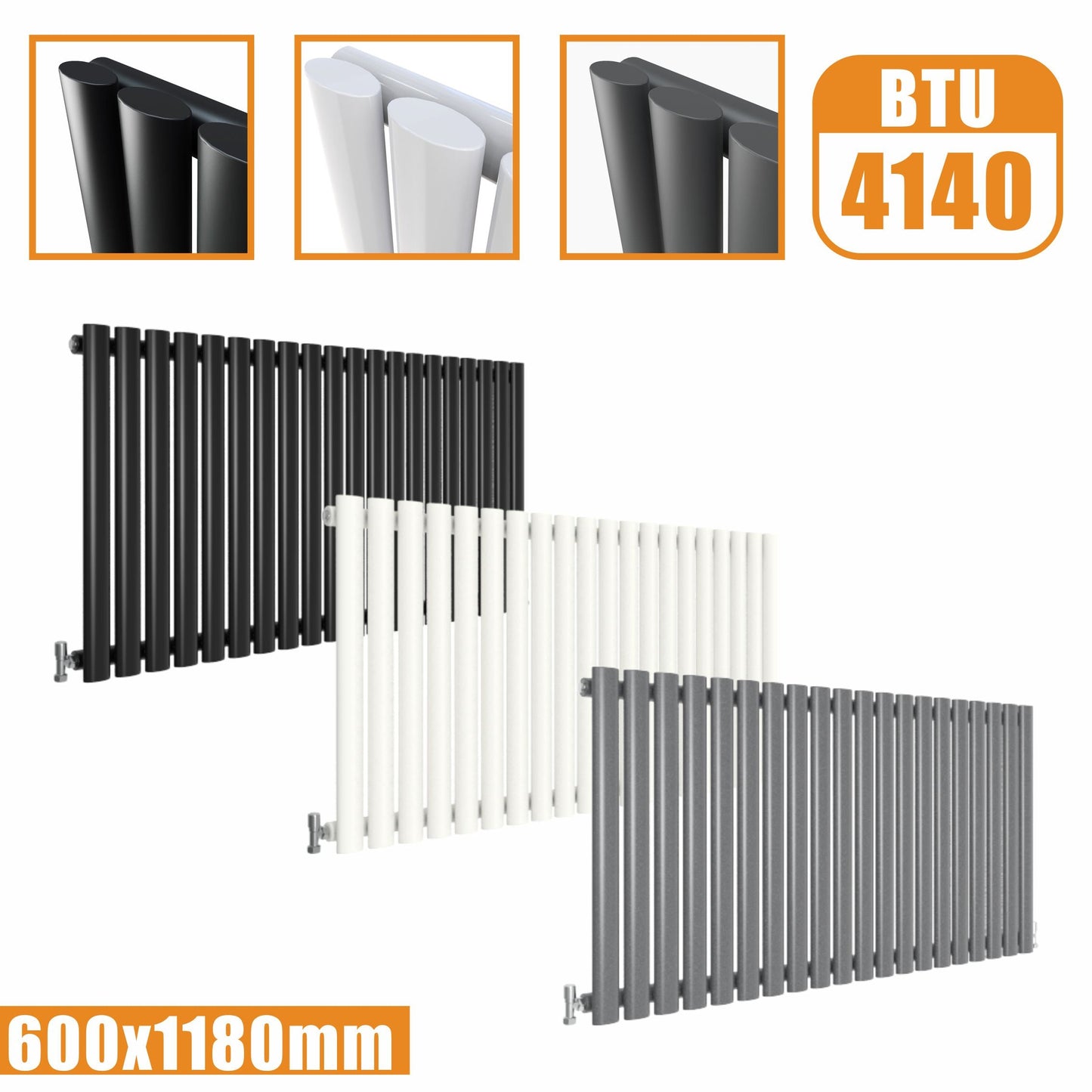 Horizontal Oval Column Single Designer radiator 600x1180MM White Anthracite Grey SKY