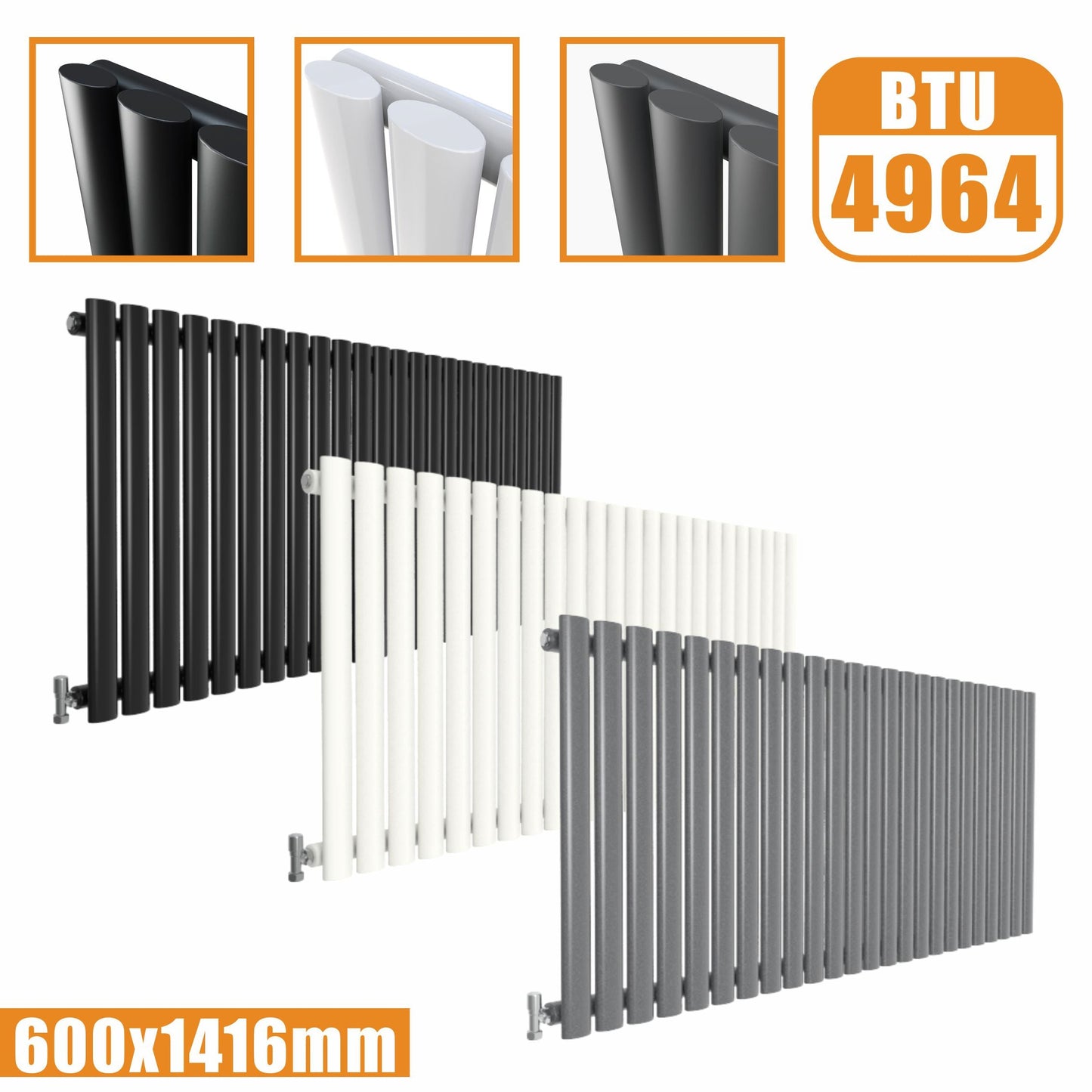 Horizontal Oval Column Single Designer radiator 600x1416MM White Anthracite Grey SKY