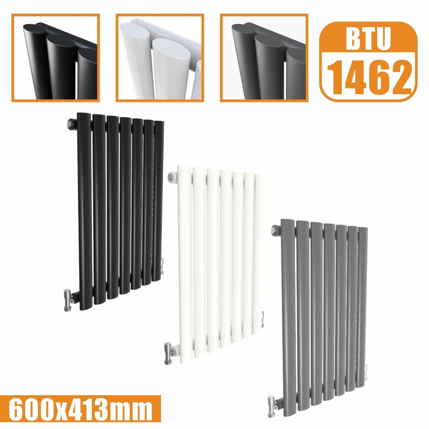 Horizontal Oval Column Single Designer radiator 600x413MM White Anthracite Grey SKY