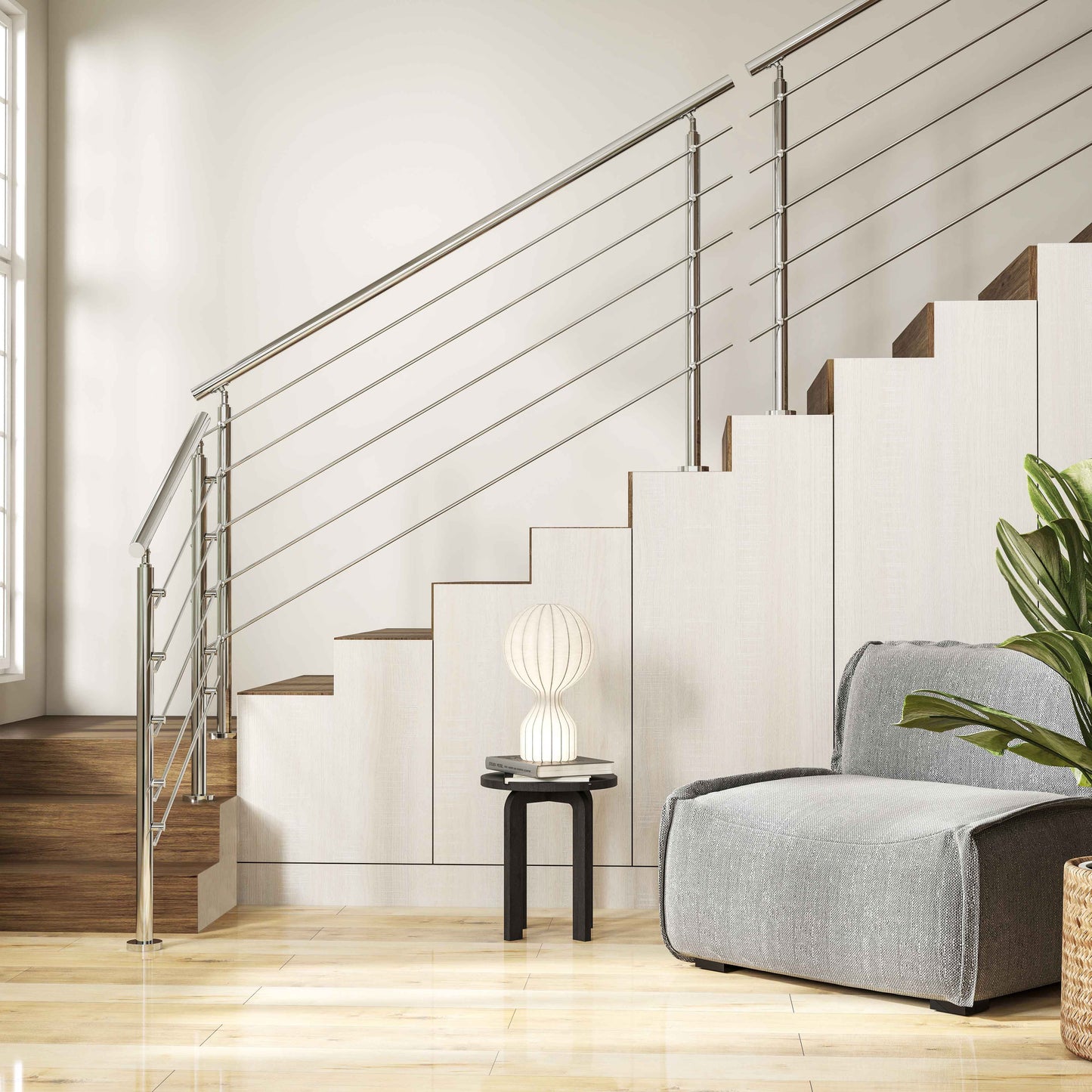SKY steps 5 Cross bars Stairs Grab Rail Stainless Steel Balustrade Handrail