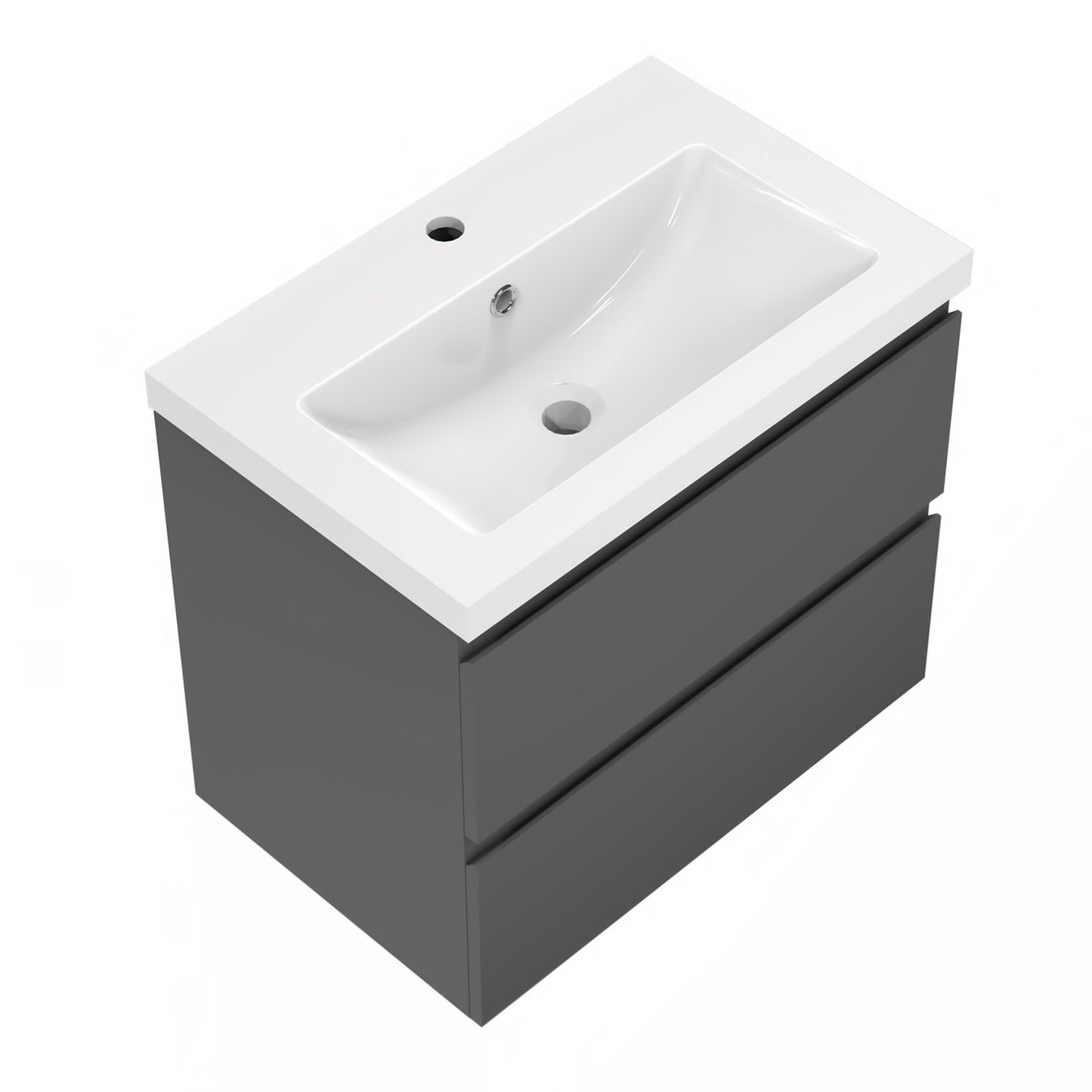 Bathroom Vanity Unit Basin Sink Wall Hung Soft Close Drawers Storage Cabinet, White/Grey