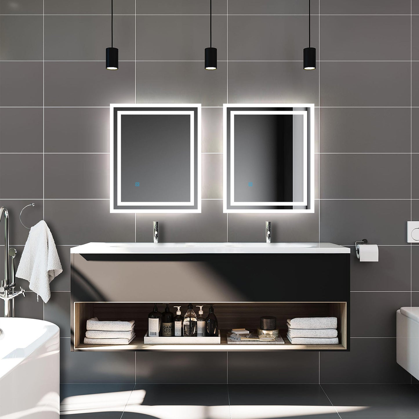 Illuminated LED Bathroom Mirror with Light Demister Touch Switch Wall Mounted 500x600mm