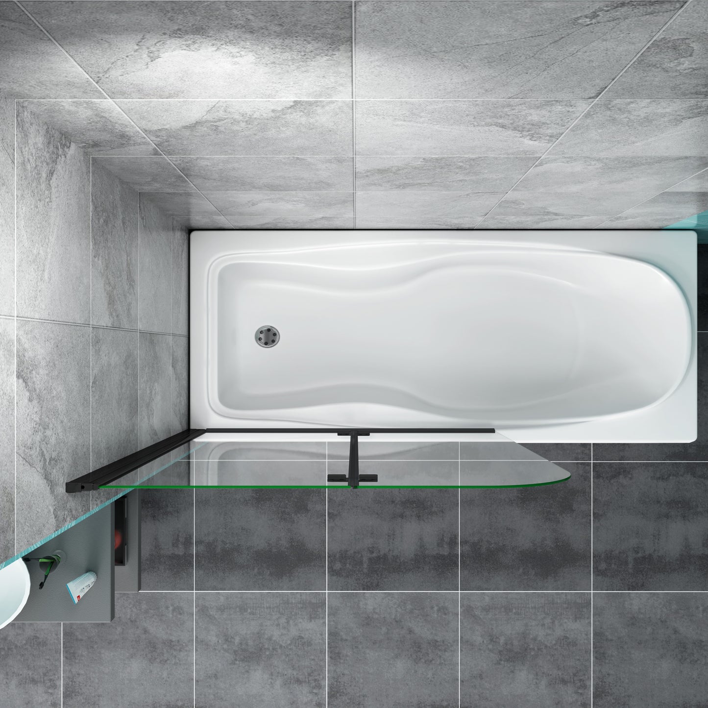Matt Black Pivot Hinge 2 Fold Shower Screen Over Bath 6mm NANO Glass Door Panel