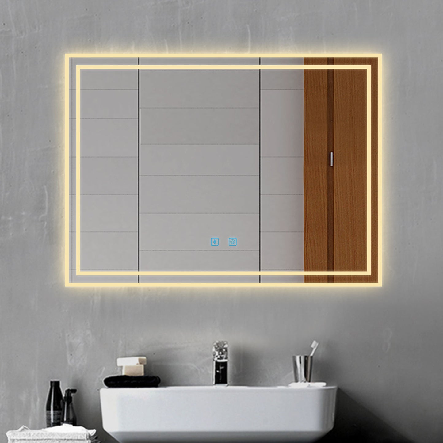 800x600MM Bathroom Mirror with LED Lights, Bluetooth Illuminated Dimmable
