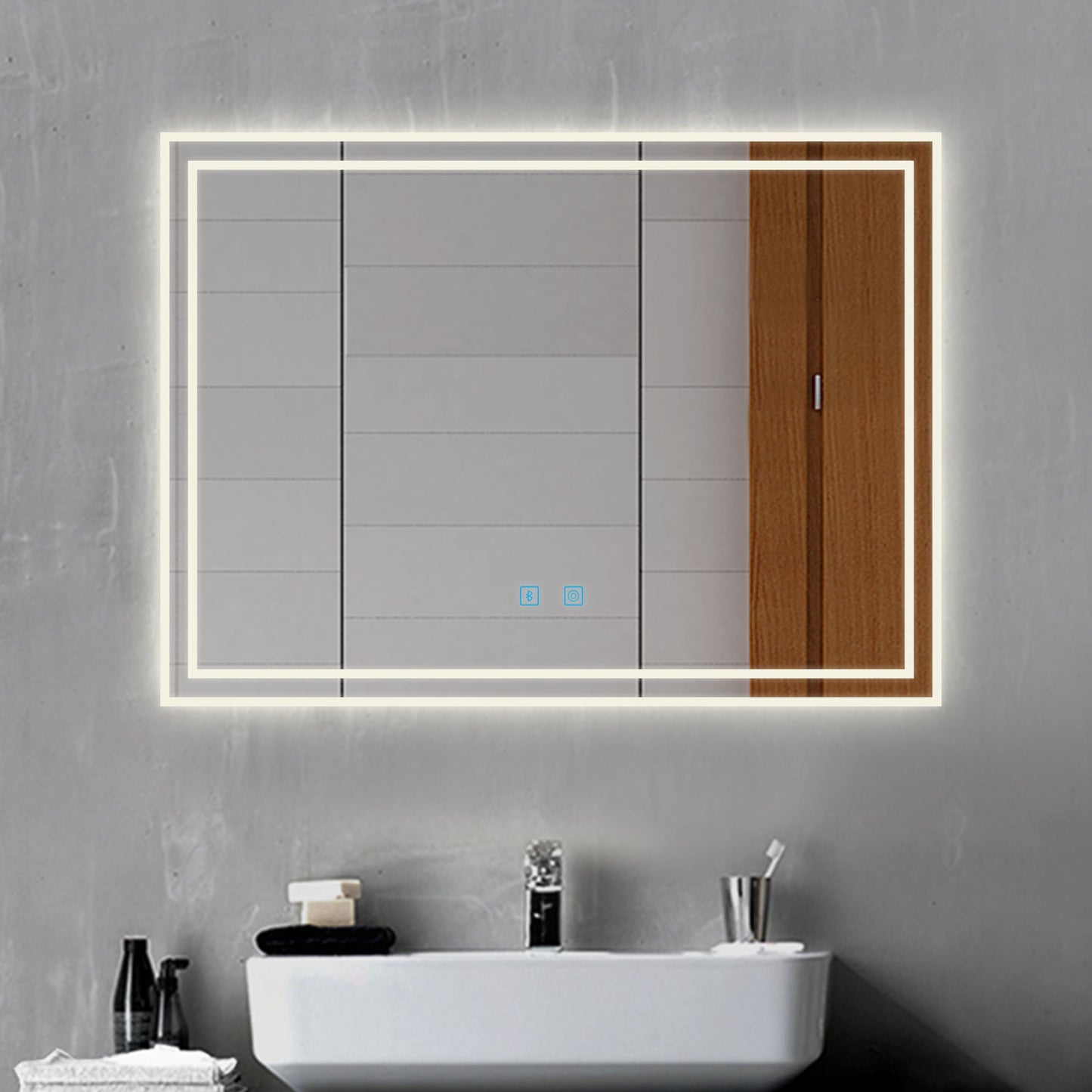 800x600MM Bathroom Mirror with LED Lights, Bluetooth Illuminated Dimmable