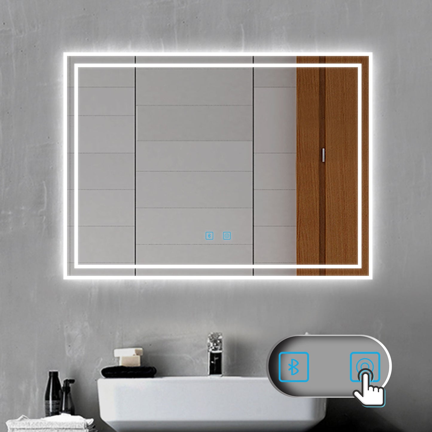 800x600MM Bathroom Mirror with LED Lights, Bluetooth Illuminated Dimmable