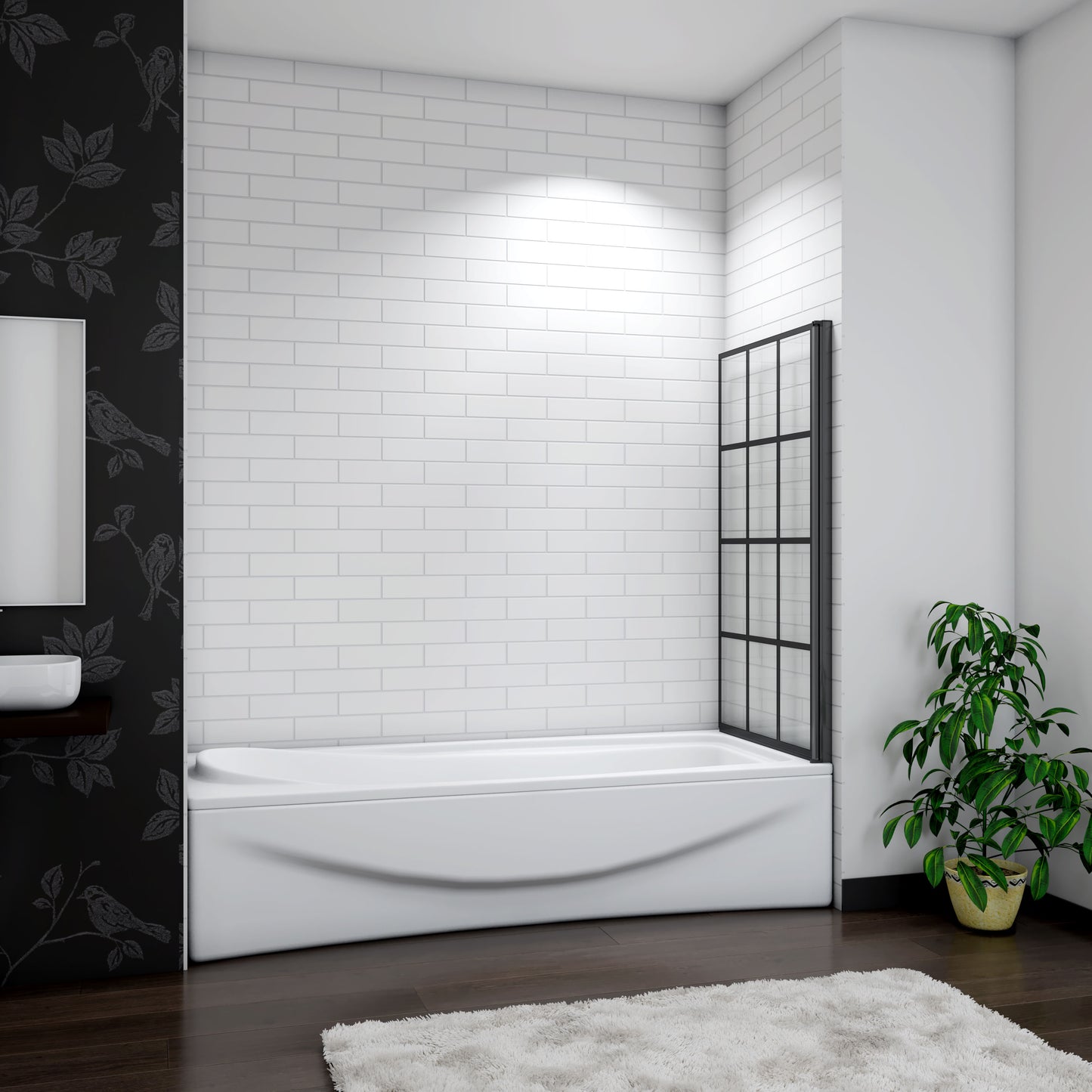 Black Pivot Bath Shower 6mm Screen Glass Panel 80x140cm