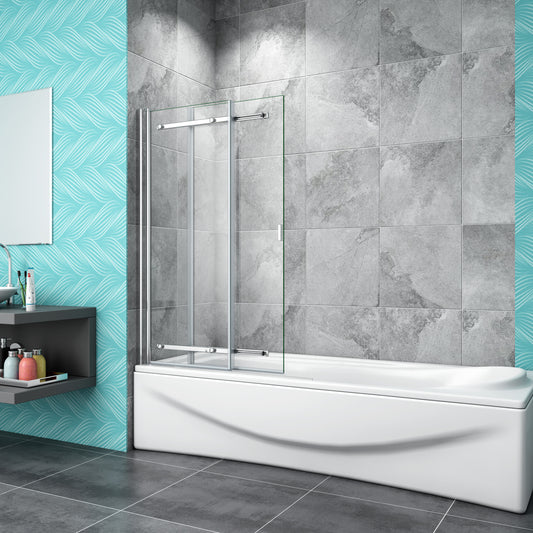 Sliding Bath Screen Fixed Pivot Shower Doors Double Panels