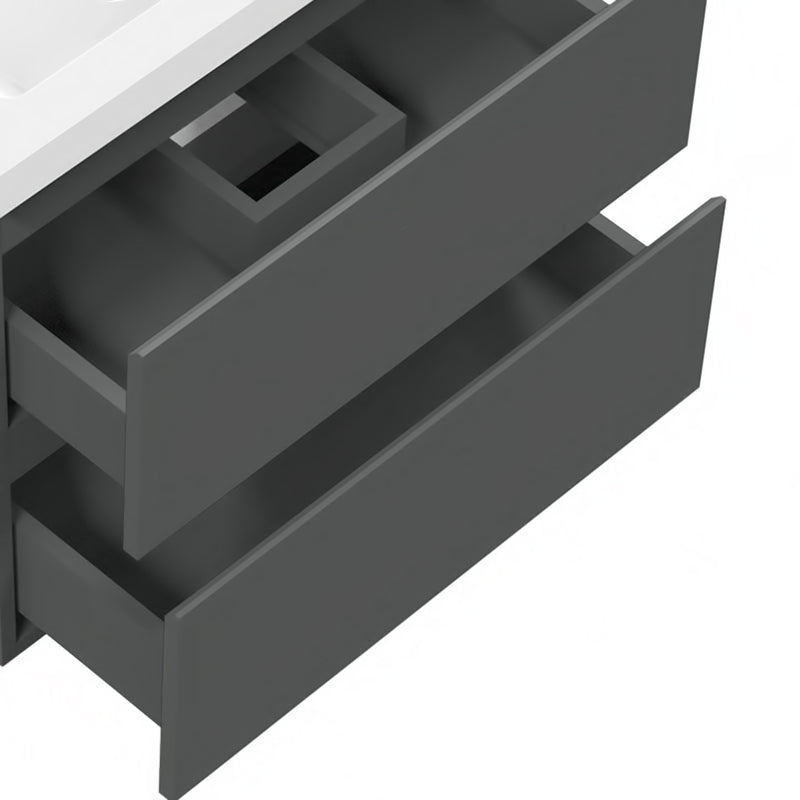 Bathroom Vanity Unit Basin Sink Wall Hung Soft Close Drawers Storage Cabinet, White/Grey