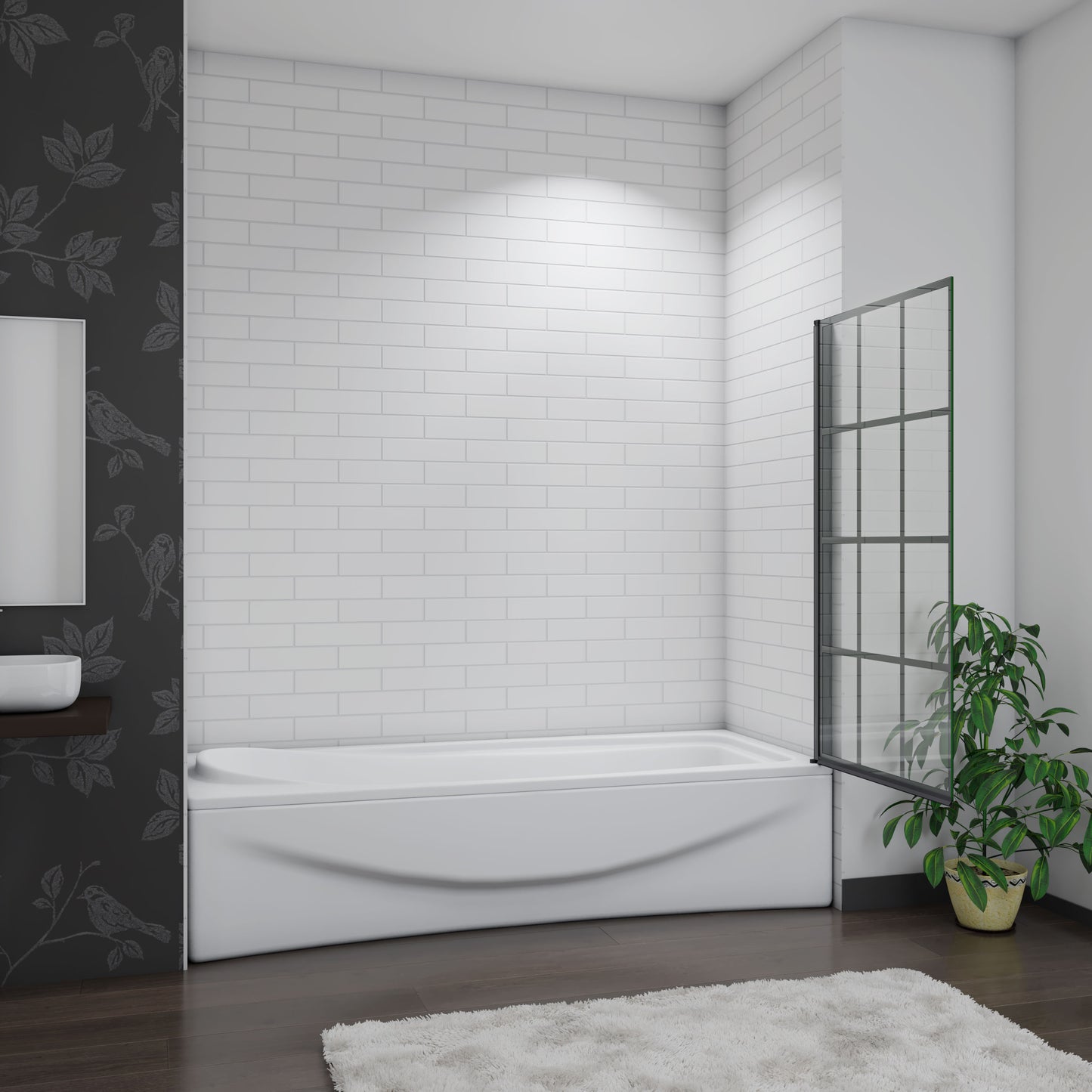 Black Pivot Bath Shower 6mm Screen Glass Panel 80x140cm