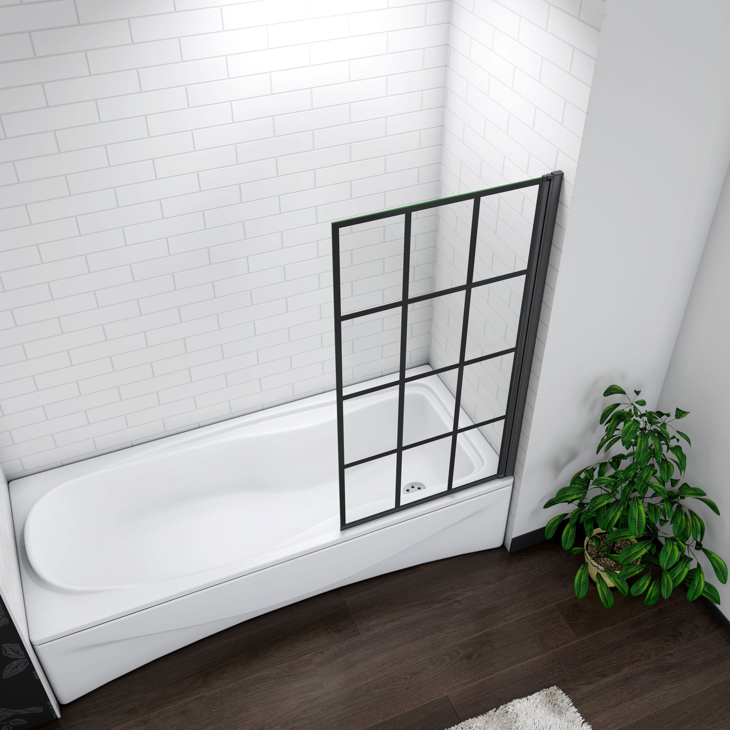 Black Pivot Bath Shower 6mm Screen Glass Panel 80x140cm
