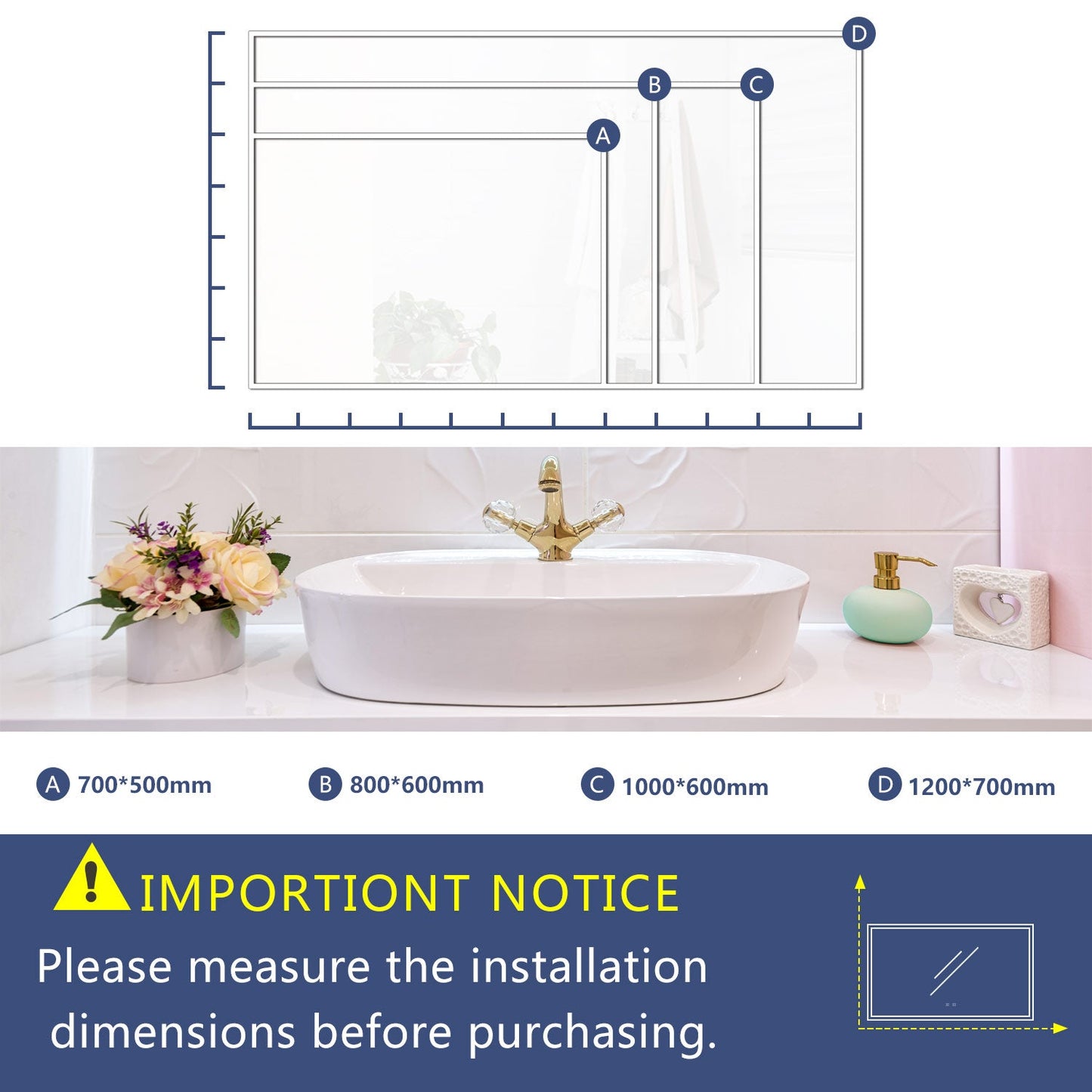 SKY LED Bathroom Mirror with Demister Pad and Bluetooth 3 Colors Dimming Function