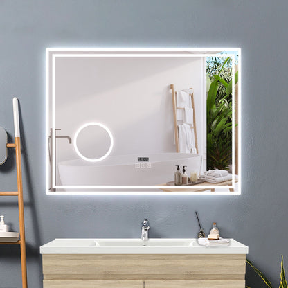 SKY bathroom Bathroom LED Mirror with Bluetooth and 3x Magnifier,3 LED Colors,Memory FunctionAnti-fog,Adjustable Temperature and Brightness