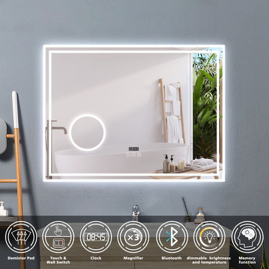 SKY Bathroom LED Mirror with Bluetooth and 3x Magnifier,3 LED Colors,Memory Function