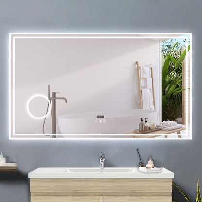 SKY bathroom Bathroom LED Mirror with Bluetooth and 3x Magnifier,3 LED Colors,Memory FunctionAnti-fog,Adjustable Temperature and Brightness