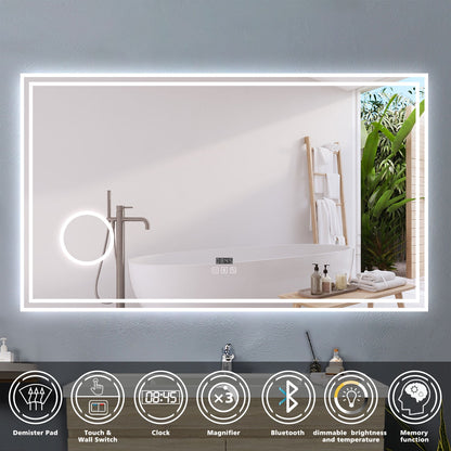 SKY bathroom Bathroom LED Mirror with Bluetooth and 3x Magnifier,3 LED Colors,Memory FunctionAnti-fog,Adjustable Temperature and Brightness