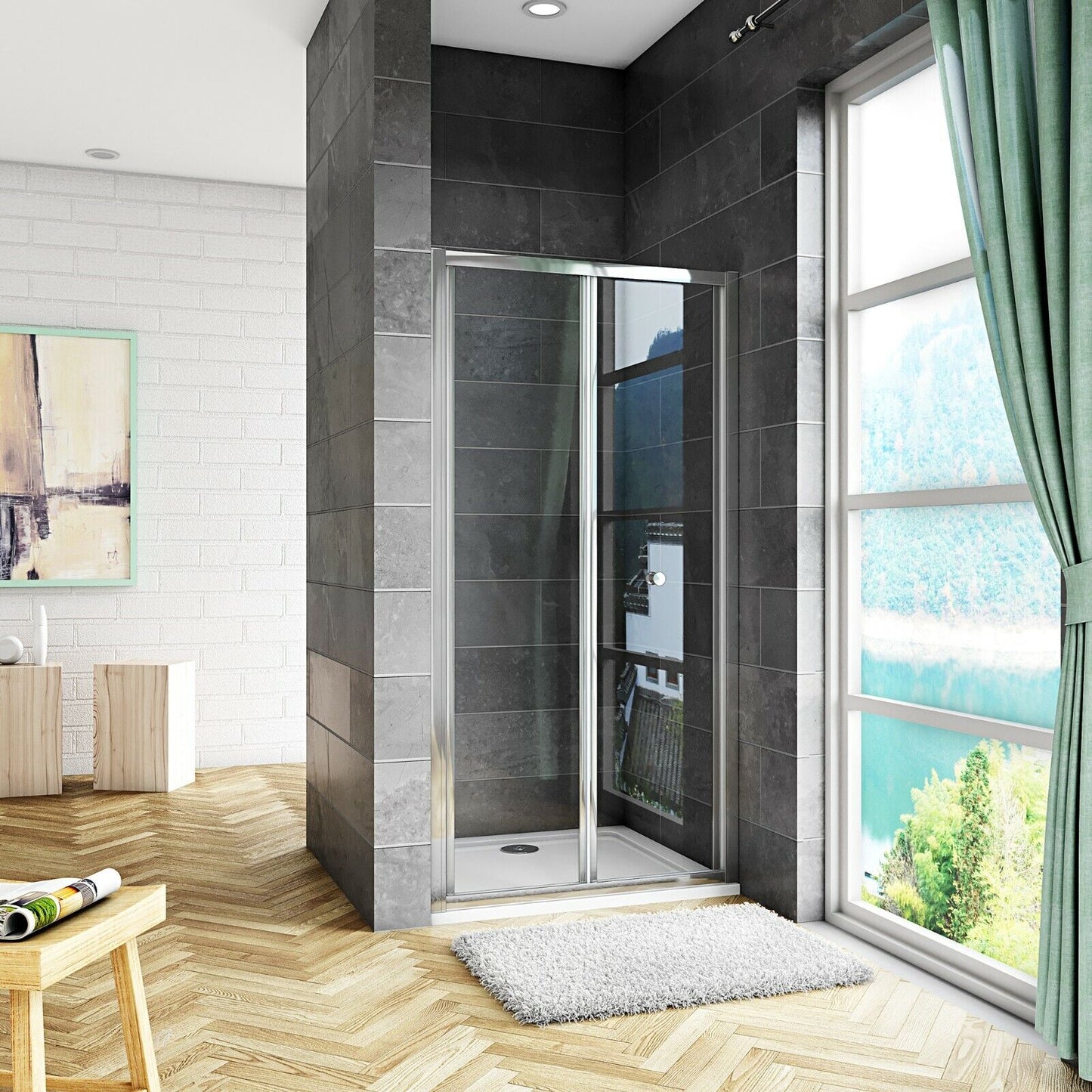 Bifold Shower Enclosure Door Glass Screen 1000/900/860/760/700mm Adjustable Size