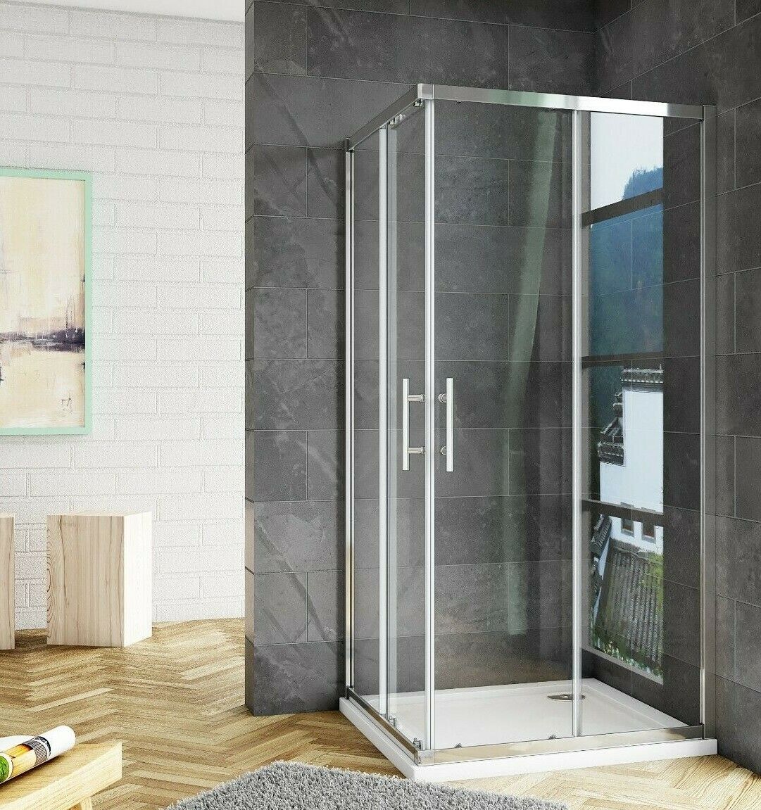 Corner Entry Sliding Shower Enclosure optional Tray Walk in Cubicle Glass Door Screen