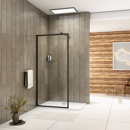 Bathroom Matt Black Walk in Wet Room Shower Screen Panel Easy Clean Glass 1950mm