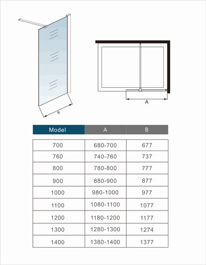 Black Shower Enclosure Door Screen Walk In Wet Room Cubicle  Easy Clean Glass 1900mm