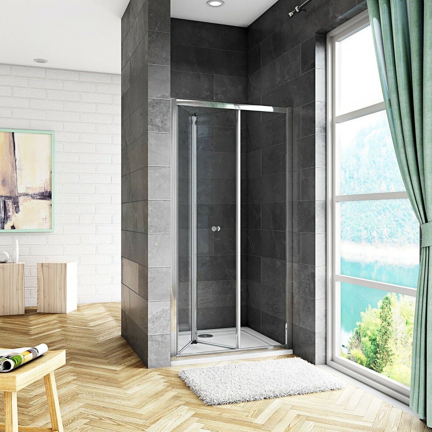 Bifold Shower Enclosure Door Glass Screen 1000/900/860/760/700mm Adjustable Size