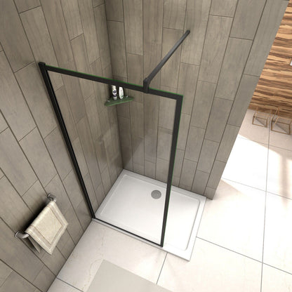 Bathroom Matt Black Walk in Wet Room Shower Screen Panel Easy Clean Glass 1950mm