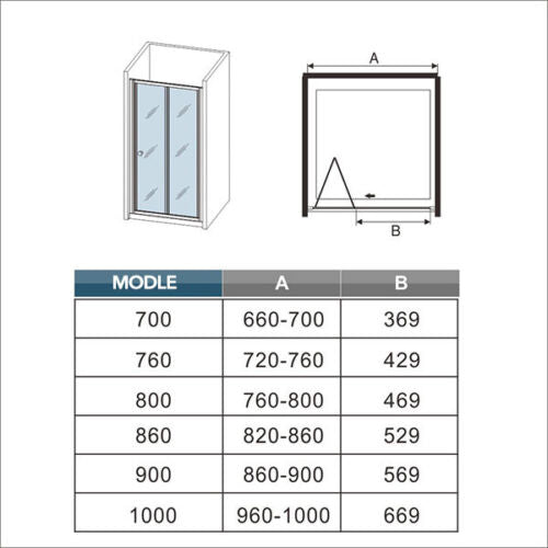 Bifold Shower Enclosure Door Glass Screen 1000/900/860/760/700mm Adjustable Size