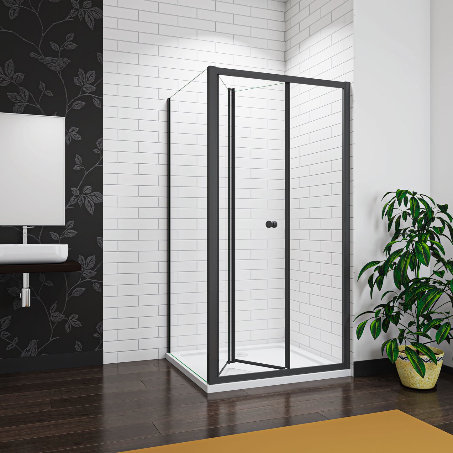 Bathroom Matt Black Bi Fold Shower Enclosure Shower Door Screen Safety Glass 5mm