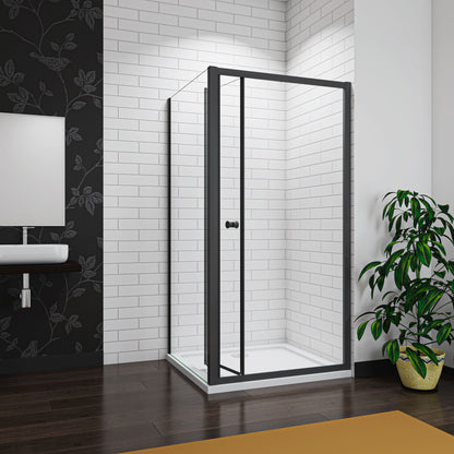 Bathroom Matt Black Bi Fold Shower Enclosure Shower Door Screen Safety Glass 5mm