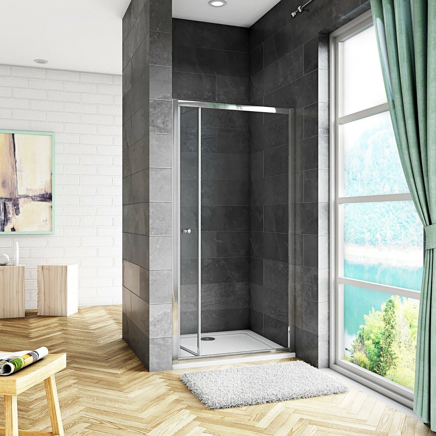 Bifold Shower Enclosure Door Glass Screen 1000/900/860/760/700mm Adjustable Size