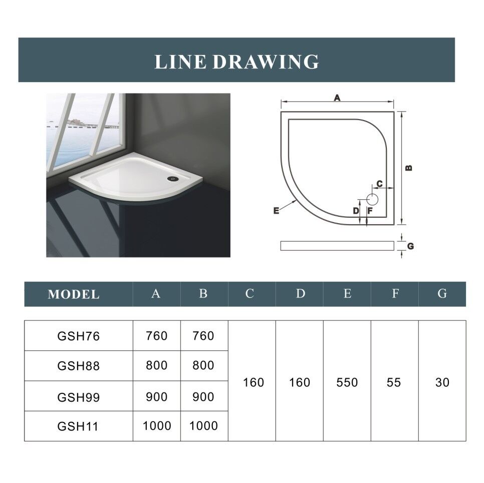 30mm slimline quadrant stone tray free waste shower enclosure wet room