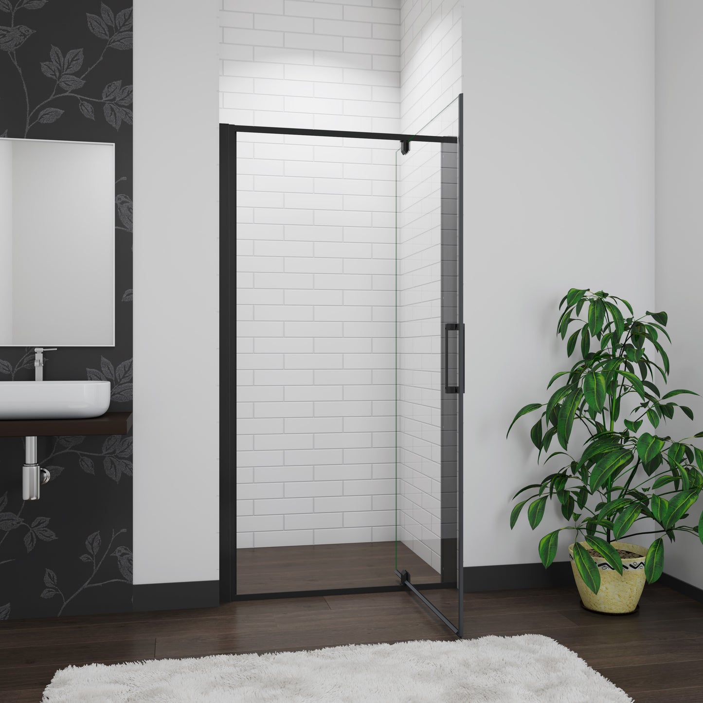 BLACK Frame Pivot Shower Door Enclosure Walk in Safety Glass Screen Cubicle