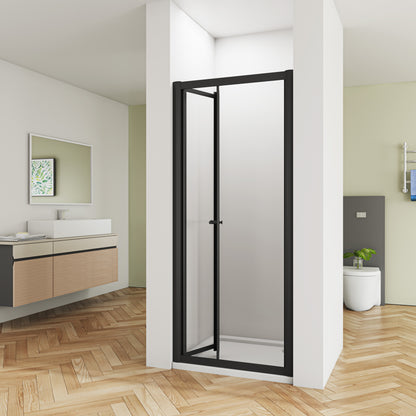 70/90cm Black Bi Fold Shower Door Walk in Easyclean Glass